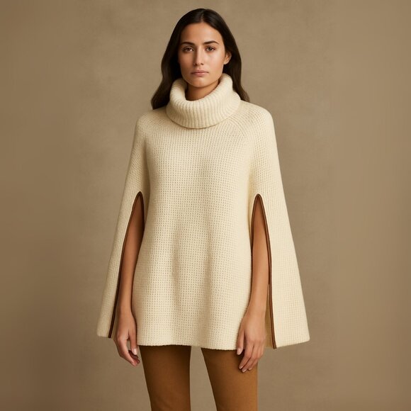 Lauren Ralph Lauren Jackets & Blazers - LAUREN Ralph Lauren Ivory Wool Blend Knit Cape with Cowl Neck OS